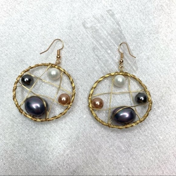 Stamki Jewelry - Women's fashion hoop Gold-Tone pearl earrings